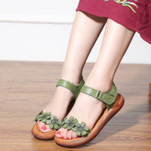 Sandálias femininas retrô de couro genuíno, sapatos casuais para mulheres, com plataforma floral e dedo aberto, verão, 2021 2024 - compre barato