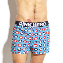 Cuecas boxer rosa heróis alta qualidade masculinas, cueca de algodão casual dormir, roupa de baixo confortável estampadas na moda, roupa de casa 2024 - compre barato