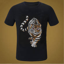Camiseta de algodón para hombre, camisa de manga corta con cuello redondo, ajustada con diamantes, color negro, verano, 2020 2024 - compra barato