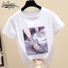 Korean Printed Women Tops Vintage White Short Sleeve T-shirt O-neck 2020 Summer Loose Tops Fashion Ladies Clothing 8642 50 2024 - buy cheap