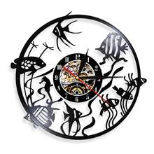 Relógio de parede pesca 3d feito de gravação de vinil, relógio de pendurar design moderno de animal marítimo mar, decoração exclusiva para quarto de criança 2024 - compre barato