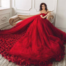 Vestido De Novia rojo Floral 3D, con hombros descubiertos, talla grande, flores hechas a mano, vestidos De Novia africanos árabes, 2020 2024 - compra barato