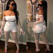 BKLD Mesh Sheer Two Pieces Sets Women Clothing 2020 Spring Sexy Off Shoulder Bandage Backless Tops And Pants Women Club Outfits 2024 - buy cheap