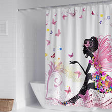 Cortina de chuveiro rosa borboleta fada menina com 12 ganchos durável à prova d' água cortinas de banheiro cortinas de banho pendurado em pano 2024 - compre barato