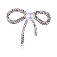 47x33mm Delicate Rhinestone Brooches White Pearl Bowknot Brooches For Jewelry Gift Wedding Party Pins Accessories 2 colors 2024 - buy cheap