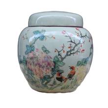 Chinese Old Porcelain Pink Chrysanthemum Flower And Bird Picture Porcelain Covered Jar 2024 - compre barato