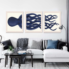 Cartaz gigante de polvo, arte de decoração, desenho de animal, imagem de polvo azul, decoração náutica, parede para sala de estar, decoração moderna 2024 - compre barato