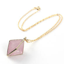 FYSL Light Yellow Gold Color Irregular Shape Pyramid Pendant Link Chain Necklace Natural Rose Pink Quartz Jewelry 2024 - buy cheap