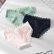 Comfort Ladies Cotton Crotch Lingerie Briefs for Girls Sexy Mid Waist Seamless Pure Underwear Womens Lace Patchwork Panties 2024 - buy cheap