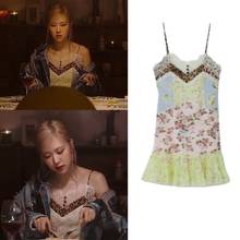 Kpop Korean Celebrity ROSE Streetwear Sexy Strapless Patchwork Dress Women Party Elegant V-neck Lace Camisole Backless Dresses 2024 - buy cheap