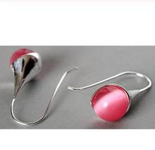 Hot Sell Pretty 14mm Red Cat's Eye jade Opal 925 Sterling Silver Hook Earring 1 1/2'' 2024 - buy cheap