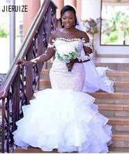 Jieruize vestidos de casamento de sereia, mangas compridas, vestido de noiva africano com babados, apliques, vestidos de casamento 2024 - compre barato