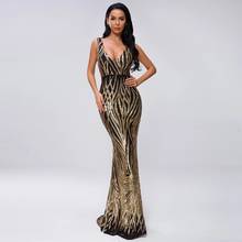 Gold Mermaid Sequin Long Evening Dress V Neck Floor Length Plus Size Prom Party Gowns New Arabic Women Dresses Customize 2024 - buy cheap