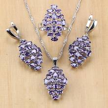 Punk 925 Sterling Silver Jewelry Purple CZ White Cubic Zirconia Jewelry Sets For Women Earring/Pendant/Necklace/Ring 2024 - buy cheap