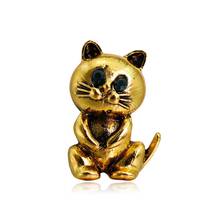 Trendy Ancient Gold/Silver Color Brooches Jewelry Lovely Cute Cat Brooch Green Rhinestone Eyes Metal Material Brooches 2024 - buy cheap