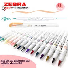 Ученический маркер Zebra, двусторонний японский маркер 15 цветов, мягкая кисть двойного назначения, водная расцветка, ручная учетная запись WFT8 2024 - купить недорого