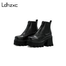 LDHZXC Women Ankle Boots Round Toe Thick High Heel Platform Shoes Soft Pu Leather Punk Female Motorcycle Boots Size 34-44 2024 - buy cheap