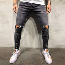 New Ripped Pencil zipper Jeans Men Skinny Denim Biker Jeans Destroyed Hole Hip Hop Slim Fit Man Jean Pantalon 2024 - buy cheap