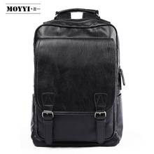 Moyyi mochila masculina de couro pu, mochila impermeável minimalista para laptop, viagem, à prova d'água 2024 - compre barato