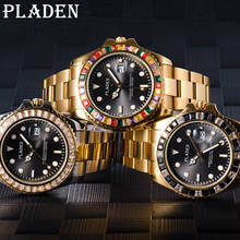 PLADEN-Reloj de pulsera para hombre, cronógrafo con diamantes de arcoíris, movimiento japonés, natación, buceo, réplica, Regalo para marido, Militar, 2021 2024 - compra barato