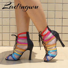Ladingwu-novo sapato de dança de salão, sapato feminino de cetim colorido respirável, calçado de malha para festa de dança samba tango 2024 - compre barato