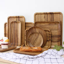 Bandeja de madera redonda/ovalada/rectangular para servir, plato de madera para té, comida, bebida, plato de comida, cena, carne, carne, fruta, aperitivos 2024 - compra barato