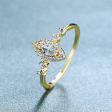 Anillo de lujo con piedra de cristal blanca para mujer, anillos de boda finos de oro amarillo, anillo de compromiso de hoja nupcial 2024 - compra barato