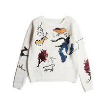 Женский трикотажный свитер с граффити, повседневный Свободный укороченный пуловер с круглым вырезом и длинным рукавом, Осень-зима 2024 - купить недорого