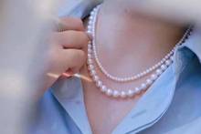 Collar de perlas blancas D814 para mujer, joyería fina de 3-8mm, collares de perlas blancas de agua dulce casi redondos para mujer, regalos finos 2024 - compra barato