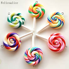 8pcs Cute Spiral Rainbow Polymer Clay Cabochons Beauty Kawaii Lollipop Candy Charms Flatback Pendant For DIY Phone Decoration 2024 - buy cheap