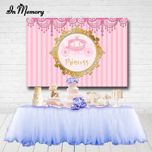 InMemory Pink Striped Curtain Princess Carriage With Gold Frame Backdrop Girls Birthday Party Photography Backgrounds Custom 2024 - buy cheap