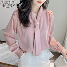 Camisa de chiffon estilo ol, camisa feminina de manga comprida para escritório, camisa de cetim para mulheres, camisa solta com decote em v, tops e blusas para mulheres 10842 2024 - compre barato