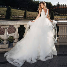 V Neck A Line Satin Wedding Dresses Tulle Sleeveless Wedding Gowns Formal Brides Dress 2021 vestidos de noiva Backless 2024 - buy cheap