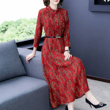 Vestido vintage vermelho com estampa maxi, moda primavera outono e inverno 2021 tamanho grande, tricô elegante, 3, vestido feminino plus size 2024 - compre barato