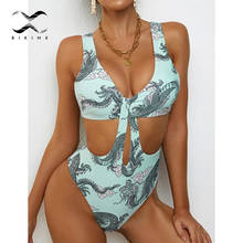 Sexy dragon print one-piece suit Hollow out swimsuit women High cut swimwear Vintage bandeau bathing suit Beach wear Monokini 2024 - buy cheap