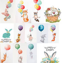 Adesivos de parede de coelho, balão colorido, da páscoa, decoração para quarto de crianças, adesivo cinza de parede, decalque de berçário 2024 - compre barato