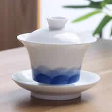 Керамическая чашка для чая с синим рисунком, Расписанная вручную, керамическая чашка для чая, чаша большого размера Цзиндэчжэнь, чашка для чая Sopera De Ceramica Gaiwan 2024 - купить недорого