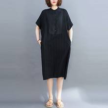Oversized feminino preto vestido casual novo 2021 verão estilo simples cor sólida solto confortável feminino algodão vestidos longos s2889 2024 - compre barato