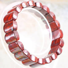 Frete grátis joias presente cordão stretch pulseira retangular com contas para mulheres pedra natural pulseira jaspe vermelho 8 "h016 2024 - compre barato