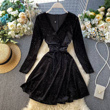 Vestido corto femenino de fiesta con escote triangular, minivestido Sexy con purpurina para primavera y otoño 2024 - compra barato
