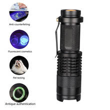 395nm lanterna uv zoomable q5 led flash lâmpada roxo violeta luz 3 modos led tocha alimentado por aa/14500 bateria 2024 - compre barato