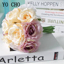 YO CHO Artificial Flower 12 Heads Silk Rose Orchid Mixed Bouquet Girl Wedding Fake Flower Bouquet Home Party Wedding Table Decor 2024 - buy cheap