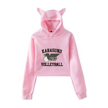 Anime bonito hoodie haikyuu karasuno feminino gato-orelha hoodie suor pullovers sexy umbigo nu topo senhora adolescentes meninas manga japonês 2024 - compre barato