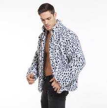 Stand collar faux mink fur leather jacket mens Leopard spots leather short coat men loose jackets winter thicken fashion 2024 - buy cheap