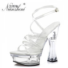 Clear Crystal Hollow Narrow band Roman Women's Sandals 6 inches Super High heels Sexy Fetish 14cm Models Party Dress Small Size 2024 - buy cheap