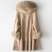 Abrigo largo de lana con cuello de piel de zorro para mujer, chaquetas coreanas reales, MY3535, invierno, 2020 2024 - compra barato