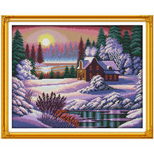 Dusk snow-covered landscape counted 11CT 14CT DIY kits Chinese wholesale Cross Stitch embroidery needlework Sets home decor 2024 - buy cheap