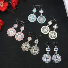 FSUNION 2022 New Vintage Ethnic Flower Oil Drop Dangle Hanging Earrings For Women Female Fashion Lovely Ear Ornaments Jewelry 2024 - buy cheap