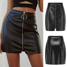 Fashion Leather Skirt Women Solid Zipper Short Skirt High Waist Leather Mini Sheath High-waisted Skirt Faldas Женские Юбки @40 2024 - buy cheap