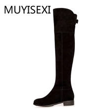 Over the Knee Boots Black Full Genuine Leather Round Toe Square Heel Women Winter Shoes Thigh High Boots Zipper LIH02 MUYISEXI 2024 - buy cheap